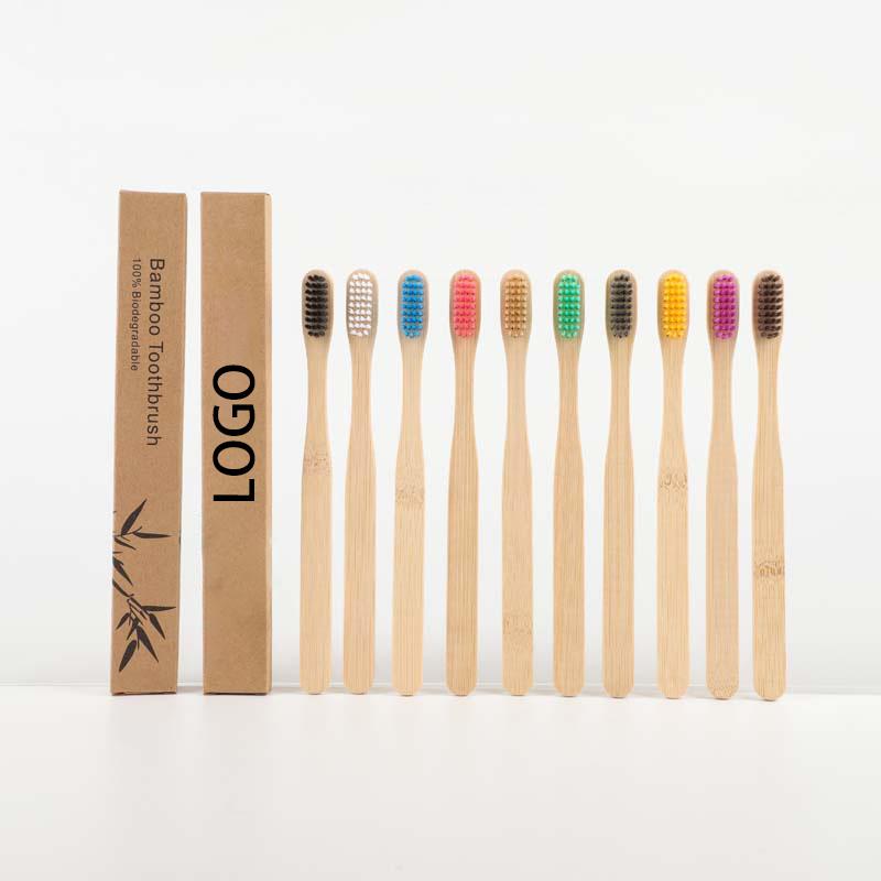 Ready Stock Custom Kraft Box Kids Flat Square Handle Soft Eco Natural Biodegradable Logo Design Bamboo Toothbrush