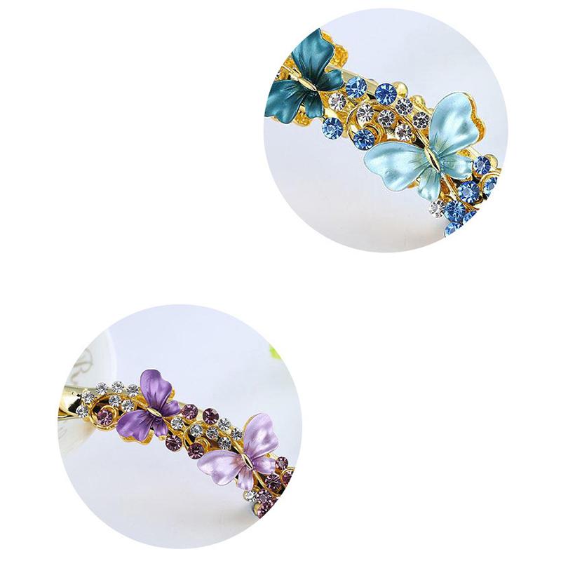 Women Elegant Crystal Diamond Hairpin Resin Butterfly Shaped Banana Hair Clip Claw Ponytail Holder Headwear Barrette