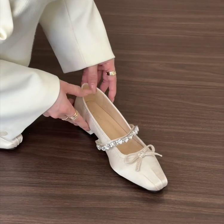 Französische Strass flachmündige Abend-Einzelschuhe Damen Frühling 2025 Retro-Temperament sanfte Fee Ballettstil Mary Jane Schuhe