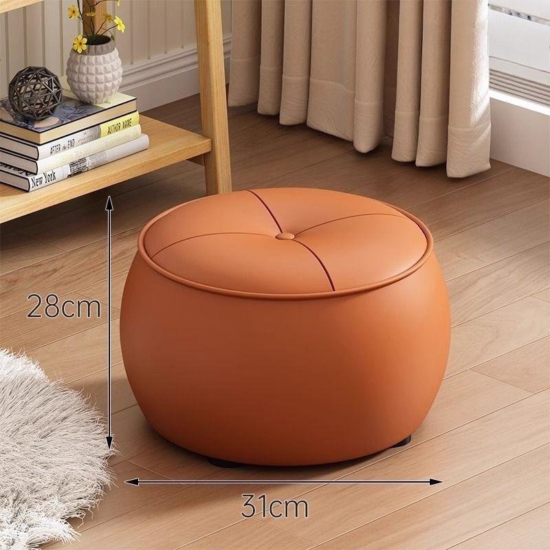 Luxury Pumpkin Round Stool, Minimalist Low Ottoman for Living Room Entryway