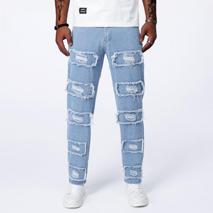 

Рваные джинсы мужские брюки слим фит летние тонкие эластичные брюки мужские 36 синий
