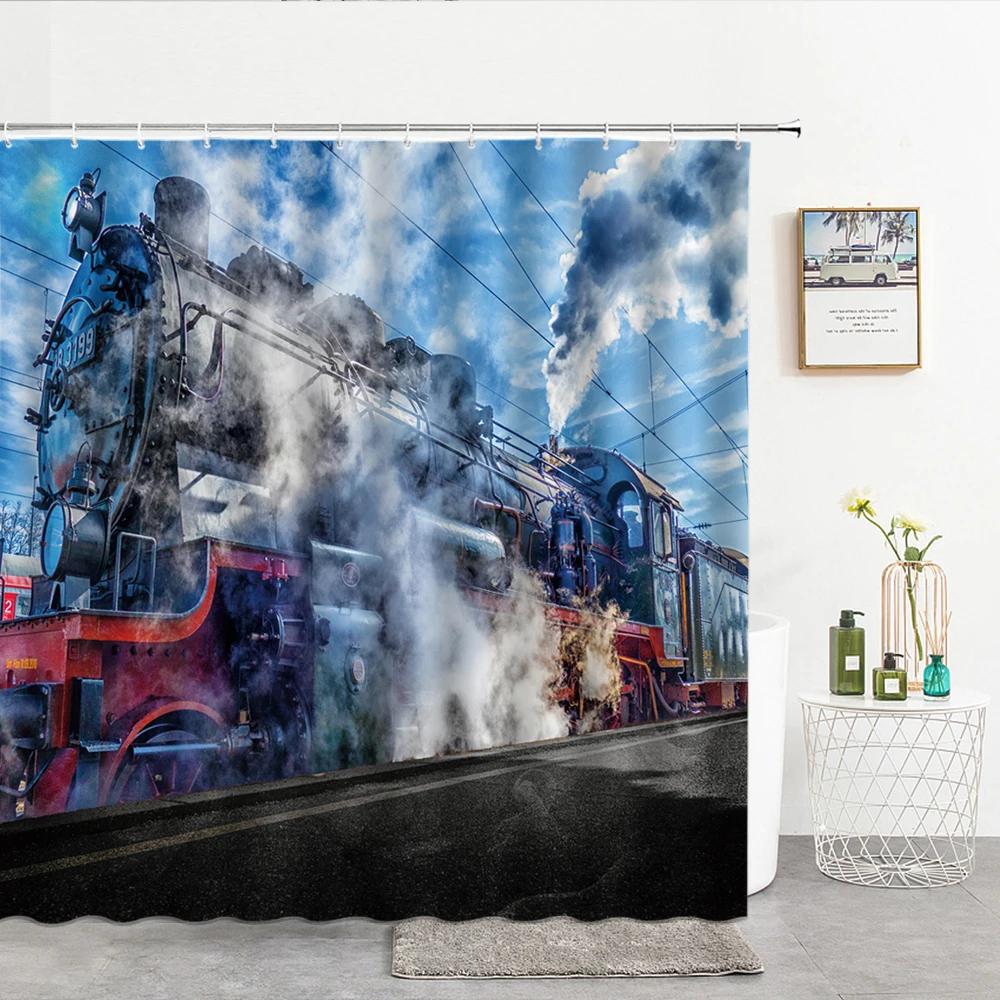 Retro Nostalgia Paris Tower Pattern Bath Shower Curtain Waterproof Decor Shower Curtains With Hooks Black White Bathroom Screen