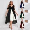 2025 Spring/Summer Women's Plus Size V-Neck Patchwork Short Sleeve Two-Piece Irregular Dress