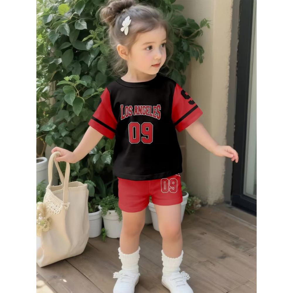 Summer New Young Girl Sets Number 23 Print Crew Neck Short Sleeved Cute T-Shirt Shorts Women's Casual 3D Print T-shirt Tops Tee