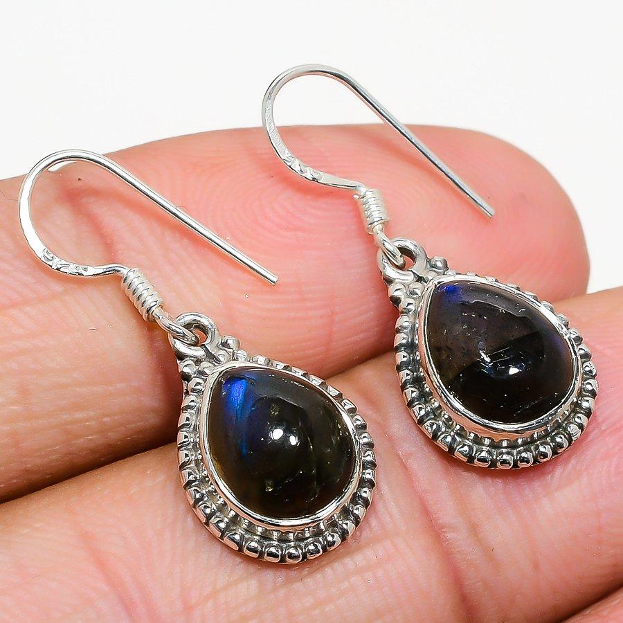 Natural Labradorite Gemstone 925 Solid Sterling Silver Gift Earring 1.25" N2j32