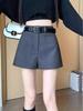 Spring Plus Size A-Line Black High Waist Shorts for Women - Petite, Loose Fit, Wide-Leg, Slimming Suit Style