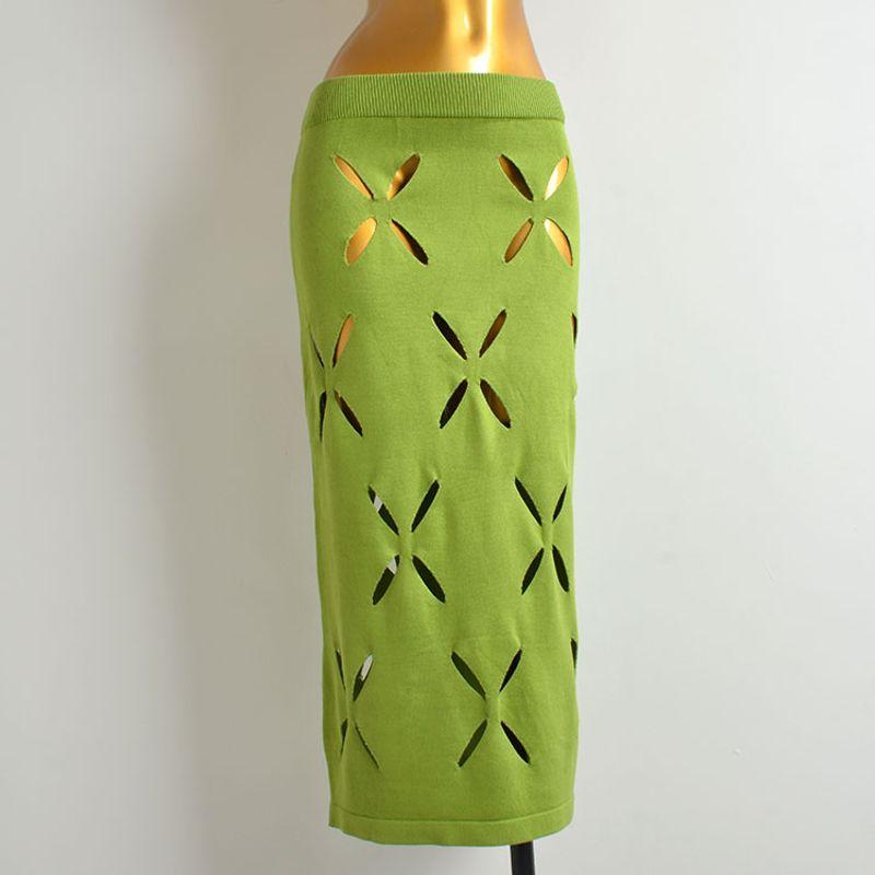 

Spring, Summer, Autumn Pure Color Sexy Sexy and Personalized Hollow-out Ripped Knitted Hip Skirt Women s Clothing High Waist Fashion Skirt Green L