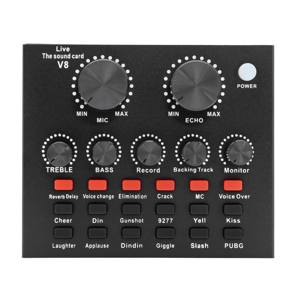 V8 Audio Sound Card USB Plug DJ Equipment Sound Cards Audio Mixer For Phone Computer PC Webcast Live External Karaoke Recording