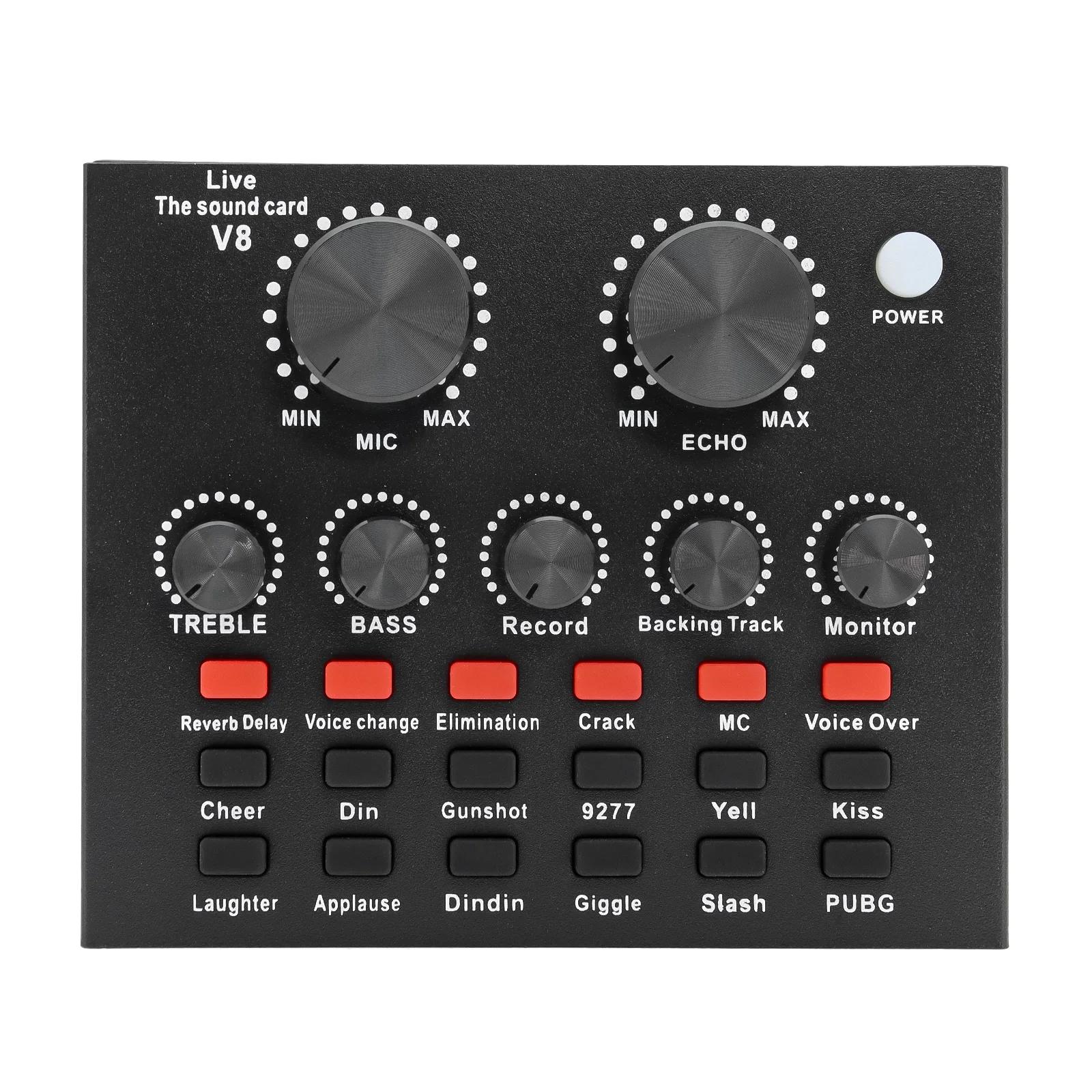 

Звуковая карта V8 USB DJ-оборудование Звуковые карты Аудиомикшер Для телефона Компьютера ПК Веб-трансляции Live Внешняя Запись Караоке