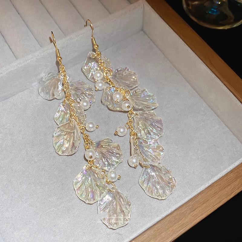 Romantic Imitation Pearl Earrings Fashion Transparent Shell Tassel Drop Earrings for Women Girls Charm Jewelry Accessories