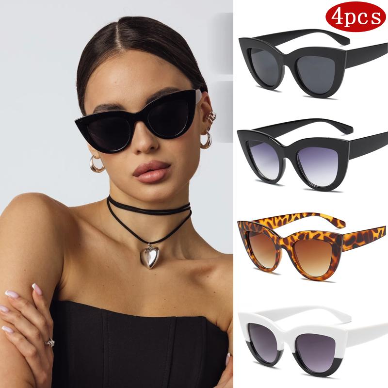4pcs Fashion Cat Eye Sunglasses Women Gradient UV400 Large Frame Sun Glasses Outdoor Travel Eyewear Brand Design
