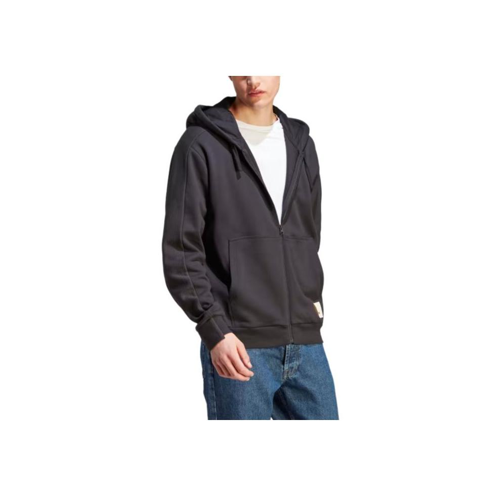 Adidas Lounge French Terry Full-Zip Hoodie Men Sweatshirt Black IQ3422