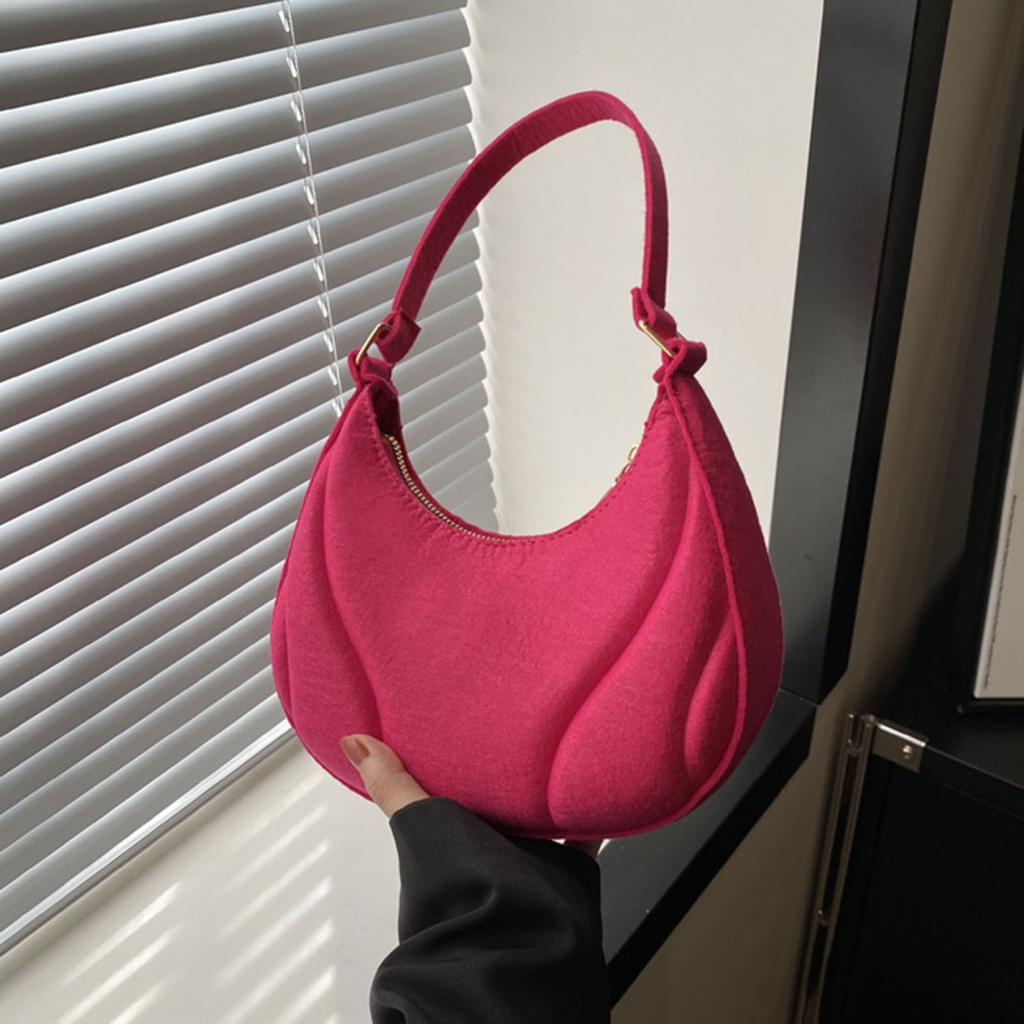 Yousheng Damen Schultertasche Knödelform Filztasche Reißverschluss Einfarbig Große Kapazität Pendler Geldbörse für Schule Party Reise Straße Urlaub