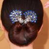 Hair Clip Peacock Phoenix Calla Shape Shiny Rhinestones Inlaid Hair Claw Hand-Embroidered Bun Maker