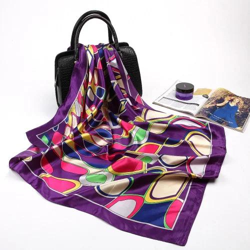 Fashion Silk Satin Hijab Scarf For Women Printed Kerchief Hair Scarfs Female 90cm*90cm Square Shawl Wraps Neck Scarfs For Ladies
