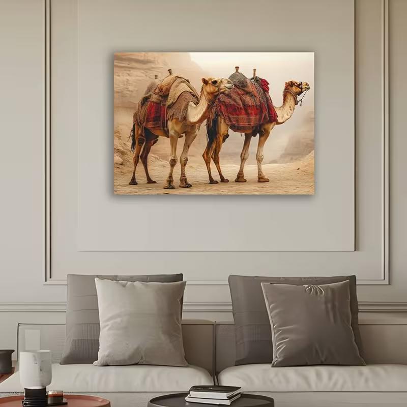 2D Desert Kamel Wandteppich, Realistisches Arabisches Dromedar Wandbehang für Wohnzimmer Schlafzimmer Boho Dekor