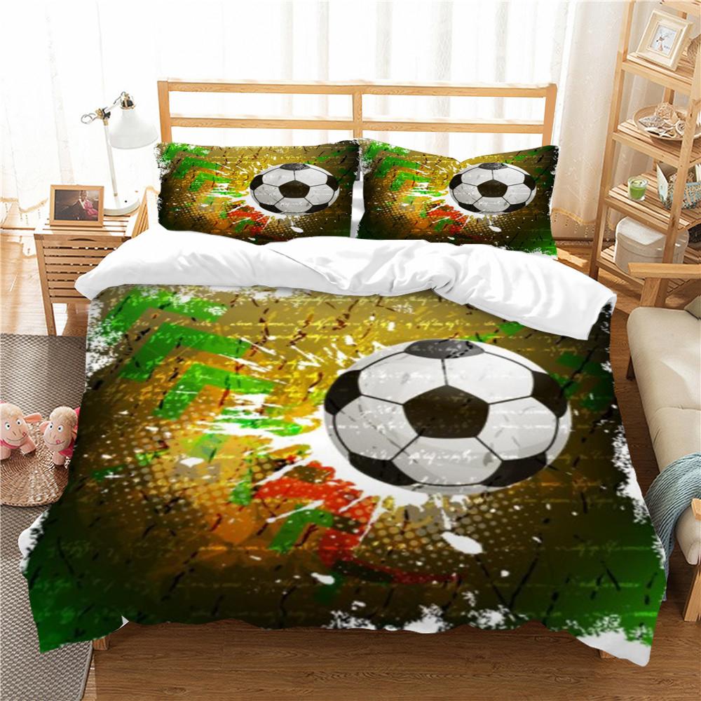 Bettwäsche-Set für Zuhause, Fußball-Druck, gewaschenes Bettbezug-Set, weich, für junge Leute, atmungsaktives Bettwäsche-Set, bequem, weich, Polyester