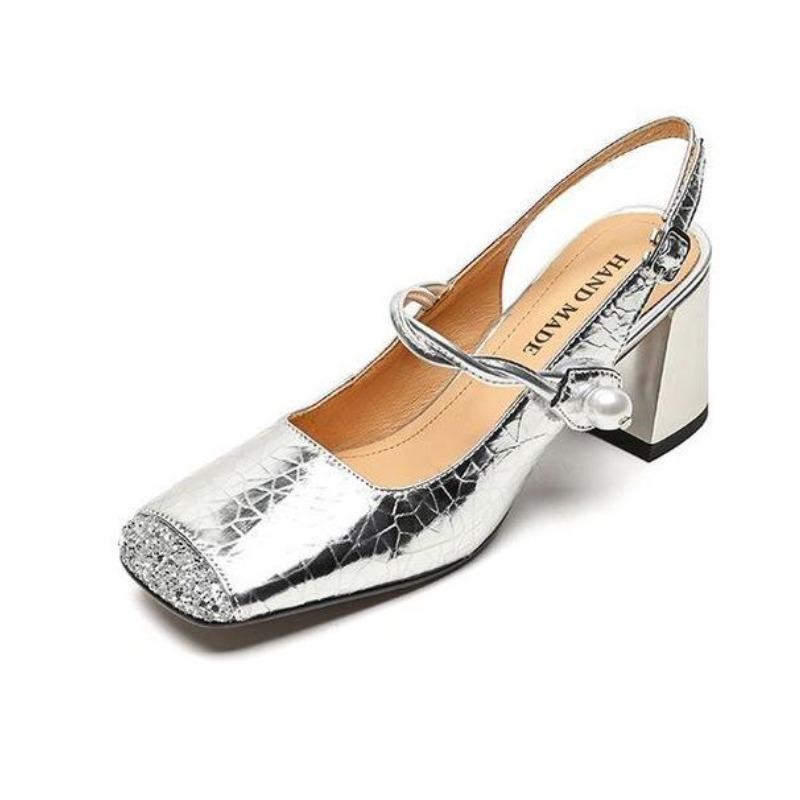New Square Toe Marie Janes Shoes Summer Crystal High Heels Shoes New Designer Brand Dress Shoes Elegant Pumps Femme Zapatos