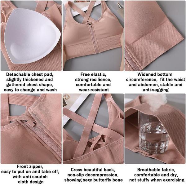 Women's Support Cross Back Wirefree Removable Cups Women's Zipper Front Closure Yoga Sport Bra Sports Bra
