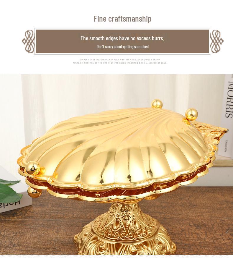 Elegant Tall-Legged Wrought Iron Fruit Bowl with Creative Shell Design for Home Decor In European Retro Style