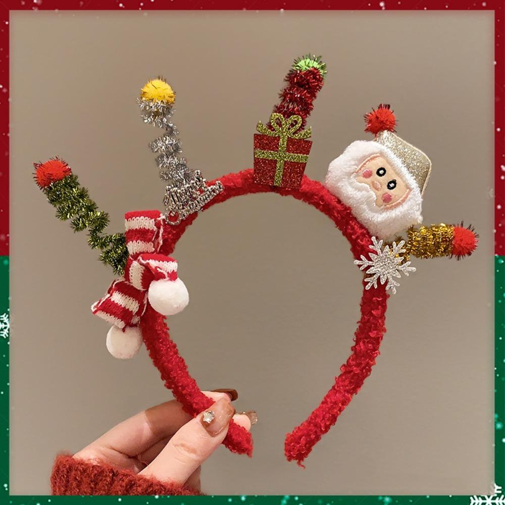 Santa Christmas Headband Elk Hair Hoop Plush Bow Red Hair Band  Christmas Decoration