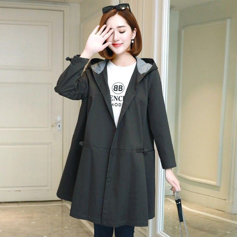 

Весенне-осенняя женская одежда большого размера, теплая ветровка с длинными рукавами, шерстяное пальто большого размера XXL серый