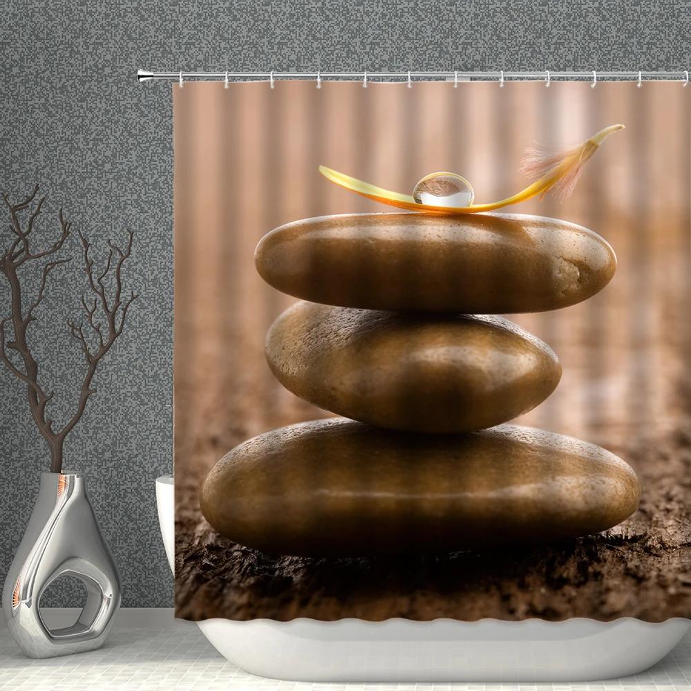 Zen Shower Curtain Green Bamboo Flowing Water Buddha Flower Goldfish Animal Bathroom Curtain Waterproof With Hooks Home Decor