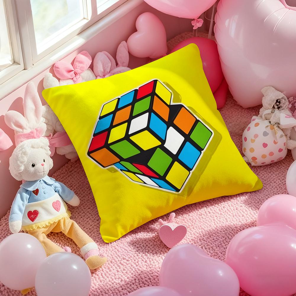 cartoon style Rubik's cube Cute Cushion Cover Pattern Printed Pillowcase for Living Room Sofa Cushion Cover & Bedroom Decor