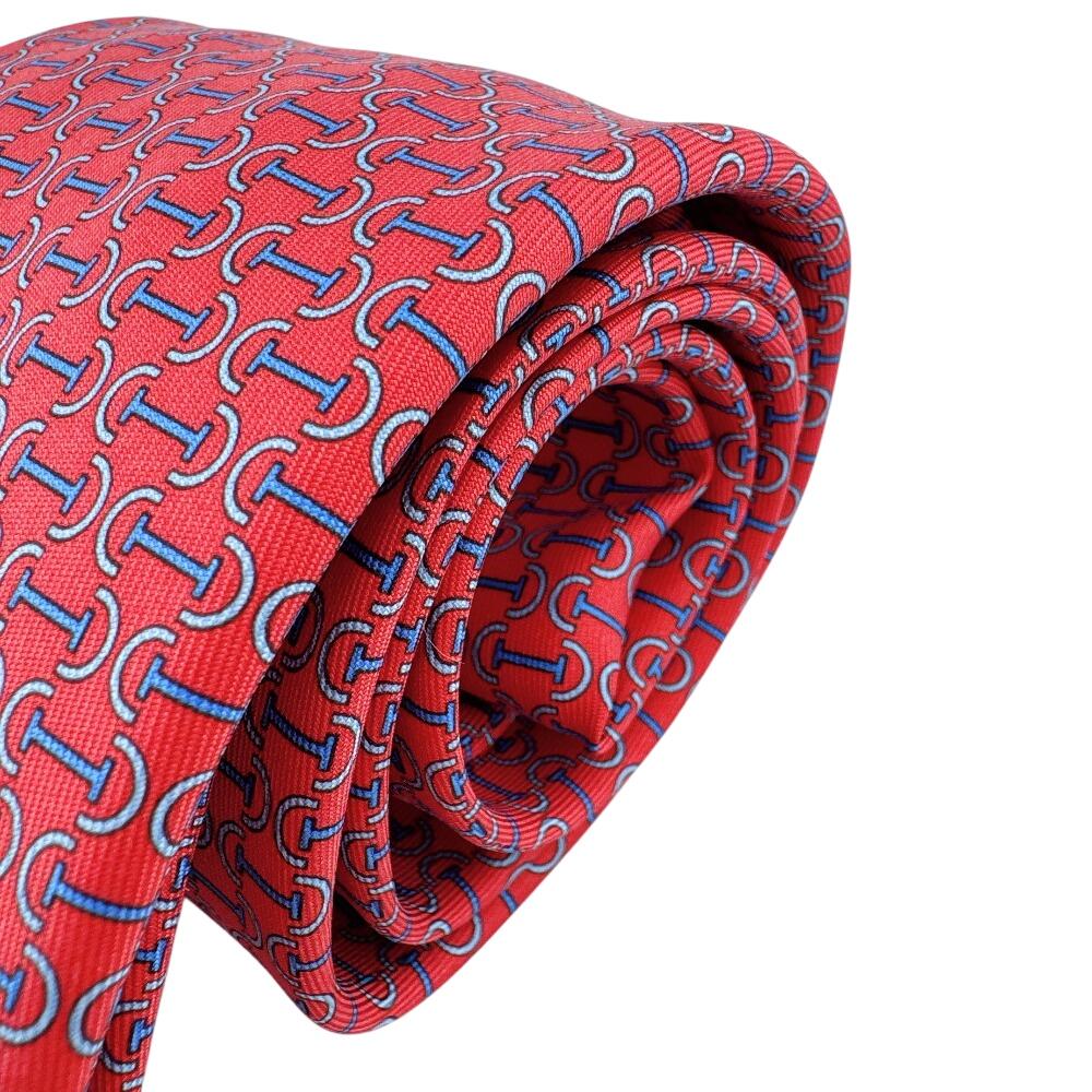 HERMES silk cravate twill tie Red silk Used