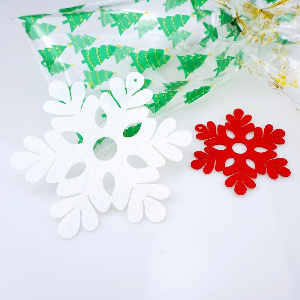 40 PCS White Red Snowflake Ornaments Bulk Felt Hanging Snowflakes Decorations for Holiday Winter Party Decorations