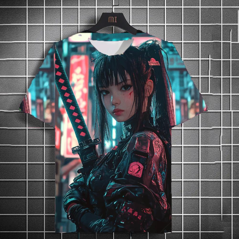 New Men's Samurai Katana Tattoo Girl T-Shirt Street 3D Print Tee Summer Women Short Sleeve Top