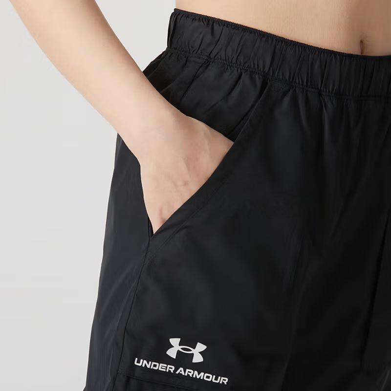 Under Armour Solid Color Logo Print Elastic Waist Training Pants Women bottoms Black 1369849-001