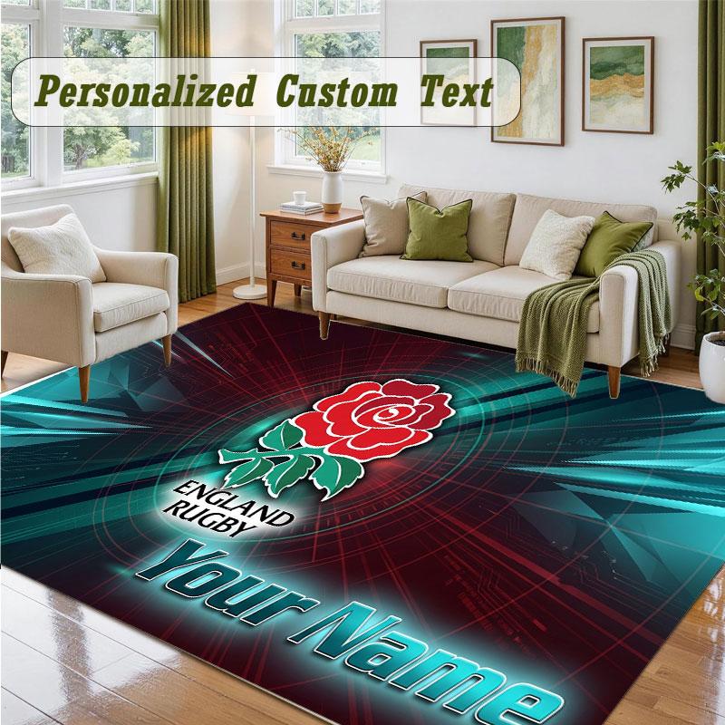 Crystal Velvet Square Rug Custom NameEngland Rugby Pattern Non Slip Home Floor Decor Rug