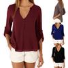 Women Soft Long Sleeve Tops Women Chiffon Shirt Blouse V-neck Button Slim Fit Tops