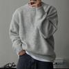 Men's Solid Color Round Neck Knit Sweater - Warm, Thick, and Versatile for Spring and Autumn