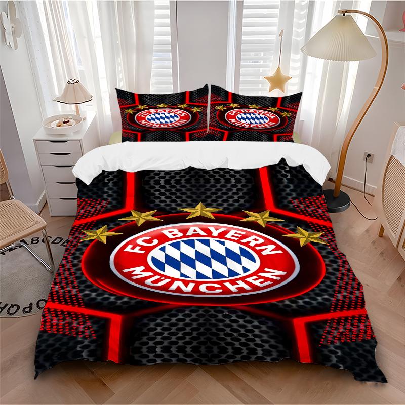 Set di biancheria da letto con stemma del Bayern Monaco Calcio 3 Pezzi Per Tutte le Misure Nuovo Copriletto Stampato in 3D Piumone Copripiumone Federa Decorazione Camera da Letto
