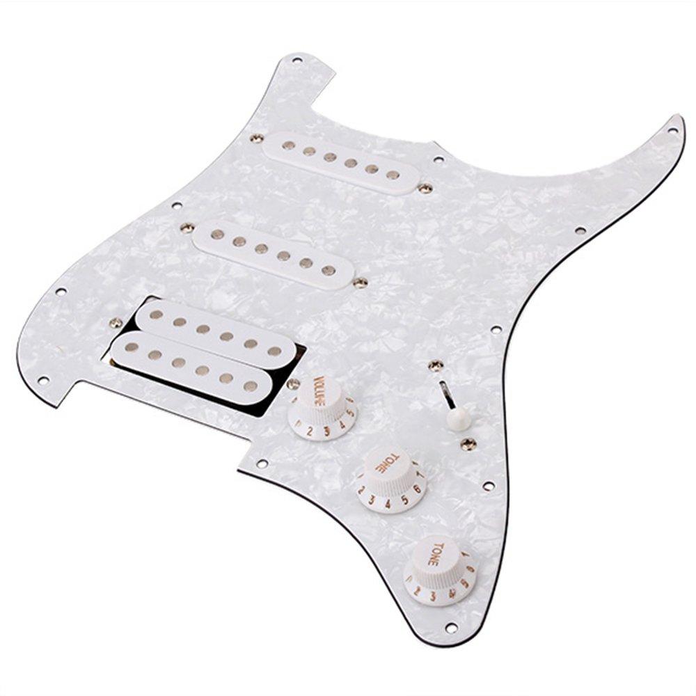 Yibuy White Pearl 3-Ply Prewired Pickguard SSH for Musical Instruments