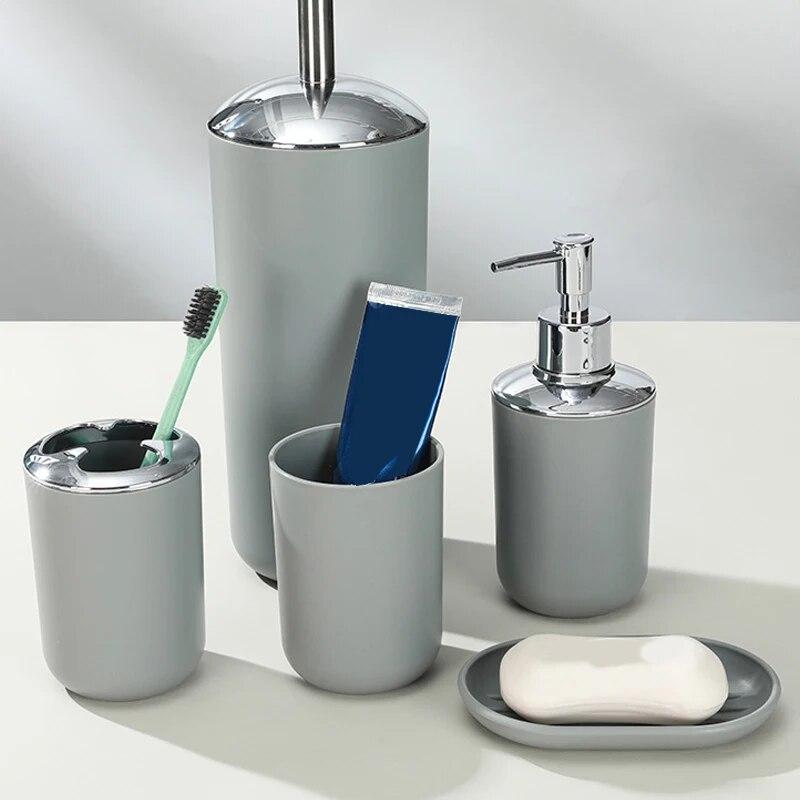 Badezimmerzubehör, 6 Stück/Set Zahnbürstenhalter, Seifenkiste, Toilettenbürste, Badezimmer-Aufbewahrung, Badezimmer-Waschset, waschbar