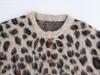 Leopard Print Round Neck Ribbed Knit Cardigan - European & American Style