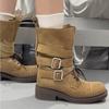 Fashion NEW Women's Classic Casual Mid Calf Boots Leather Boots Woman Thick Sole Round Toe Square Heels Knight Short Boots Woman