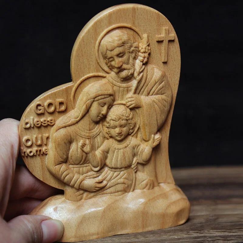 

Catholic A family of three the Holy Statue of Jesus- Decorative statue Solid wood carving Home, Room, Office, Car Decoration