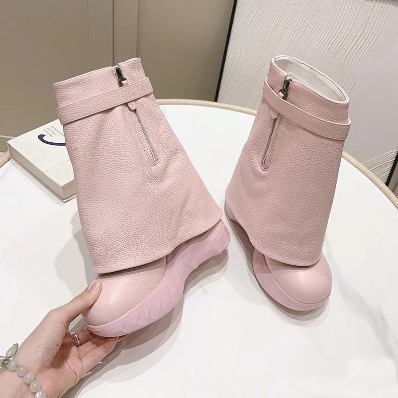 Кожаные ботильоны Yu Shuxin с металлической пряжкой - Женские модные короткие ботильоны, увеличивающие рост 35
