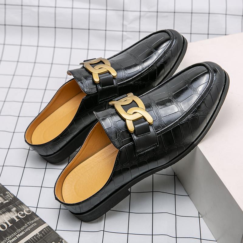 

2024 Italian Mens Slippers Leather Muller Shoes Men Loafers Outdoor Non-slip Black Casual Half Slipper Men Fashion Footwear Man 44 чёрный