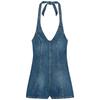 Zaprha 2025 New Neck Collar Backless Denim Jumpsuit Women Small Wide Leg Shorts 4365084