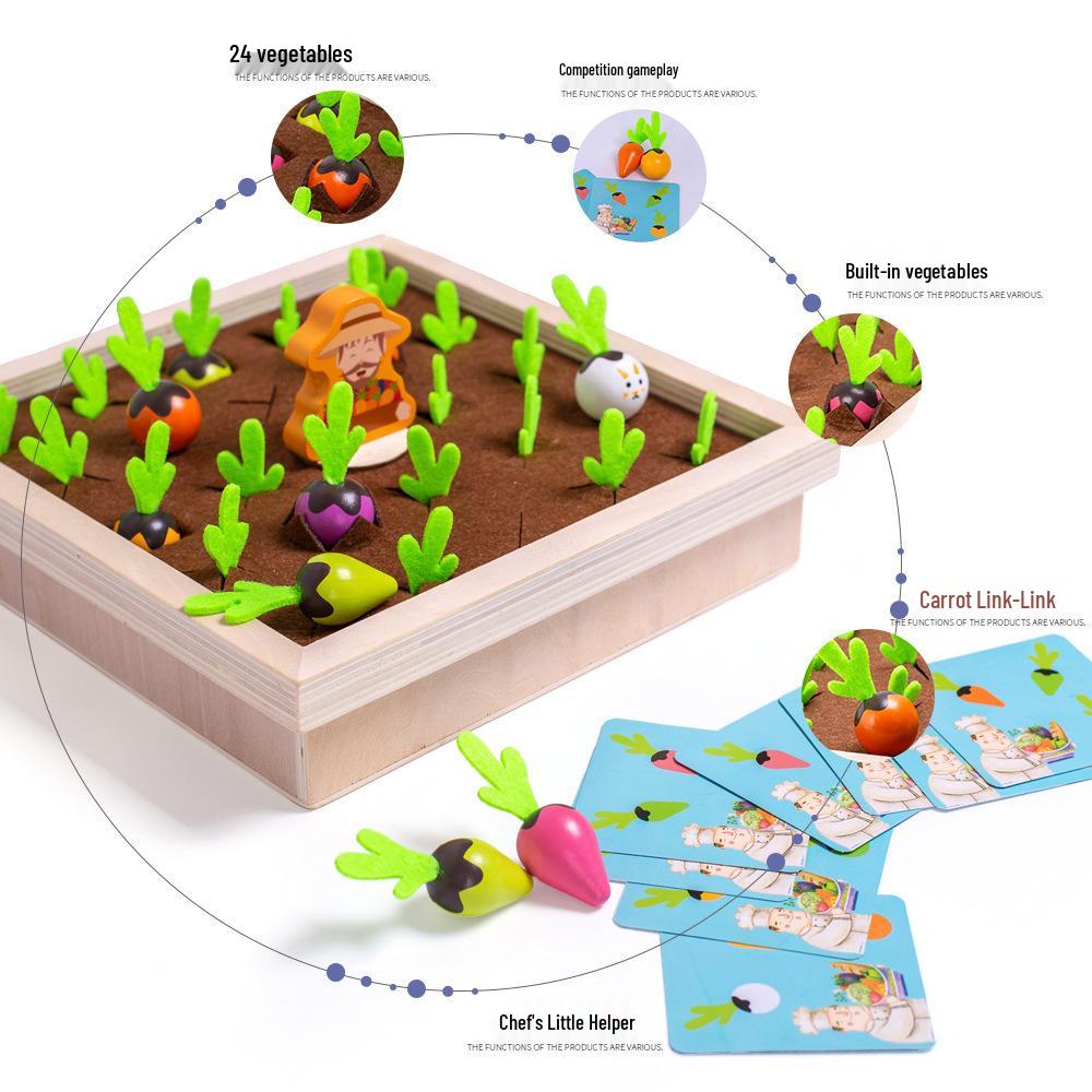 Wooden Radish Pull Toy: Montessori Vegetable Memory Game for Early Education.