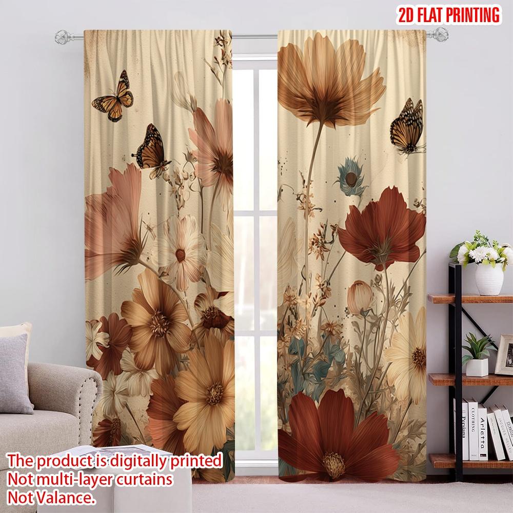

2pcs,2D plane printing Curtains Roller Blinds Butterfly Blooms Polyester Fabric (without rod) Gifts Use for Living Room, Bedroom 52.50 × 116.00 cm 2 pcs