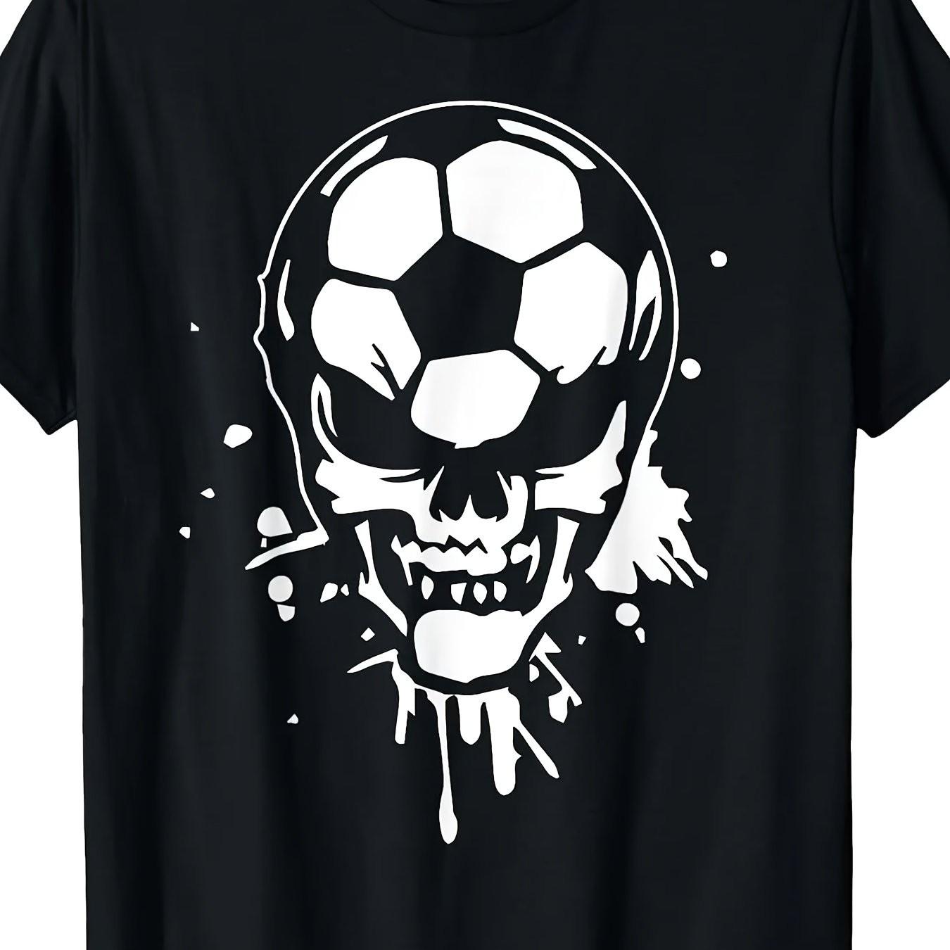 Soccer Skull Graphic Tee Breathable Cotton Casual Short Sleeve TShirt for Daily Wear S