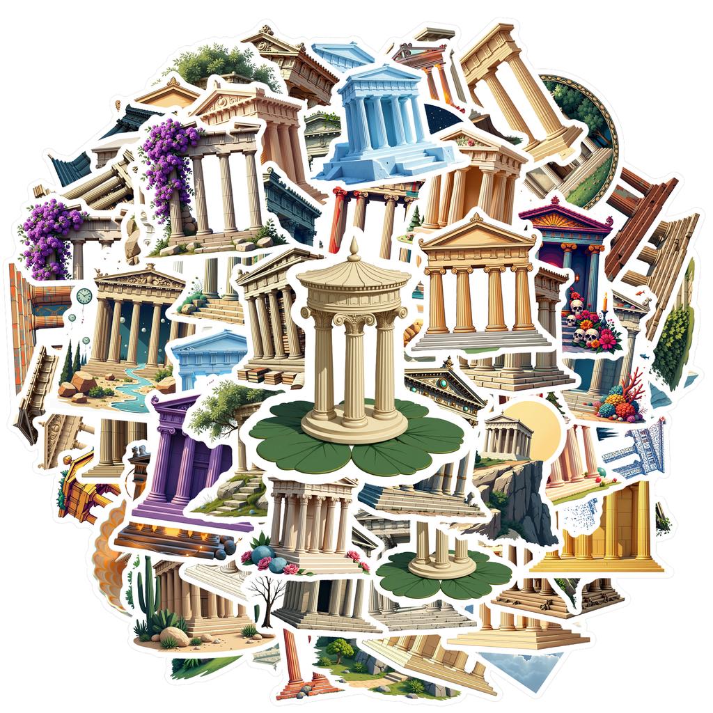35-150pcs Ancient Greek Architecture Stickers Vintage Aesthetic Sticker Graffiti Diy Laptop Luggage Decals History Buffs Gift