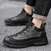 Heren Laarzen vetersluiting Brits Casual Platform Leren Laarzen Heren Zwart Motorlaarzen Winter Comfortabel Warmhouden Heren Enkellaarsjes