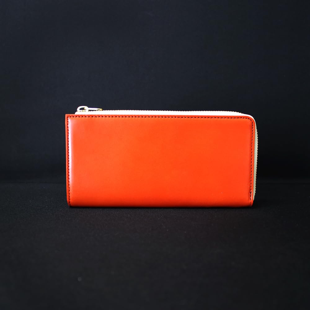 PAIDiA Men's L-Shaped Long Wallet, Genuine Leather, Coin Purse, Card Holder, Tochigi Leather, P099 (Orange)